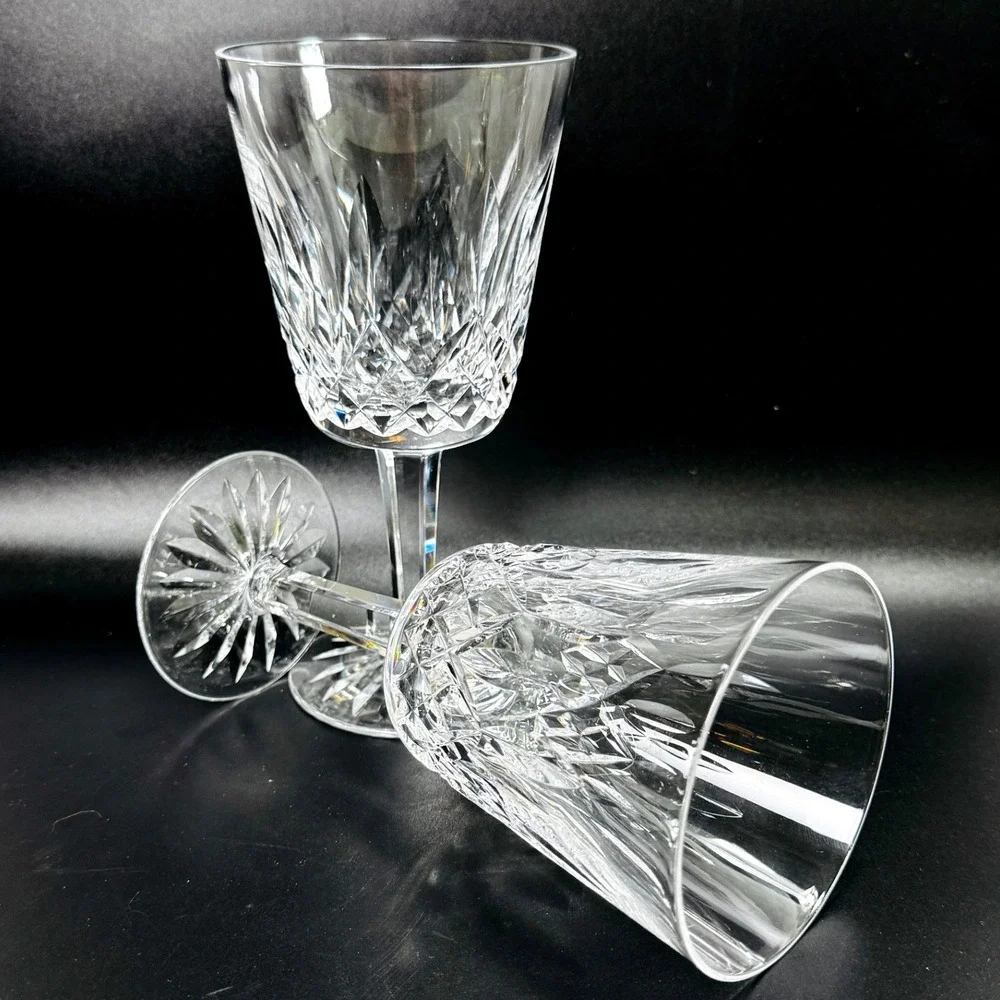 Waterford Crystal Lismore Goblets Vintage Set of 2 Clear Cut Glass Stemware Pair